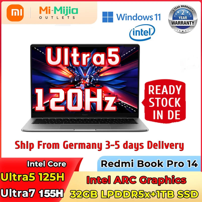 2024 Xiaomi laptop Redmi Book Pro 14  Intel ARC Graphics  Intel Core Ultra5/Ultra7 16G/32G 1TB SSD 14"2.8K 120Hz Screen