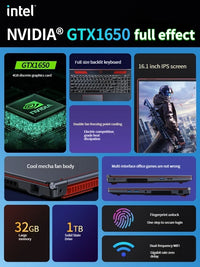 2024 New Gaming Laptop Computer Intel Core i9-10885H i7 10870H GTX1650 4G 16.1 Inch IPS Screen RAM Max 64GB 2*DDR4 2*M.2 NVMe