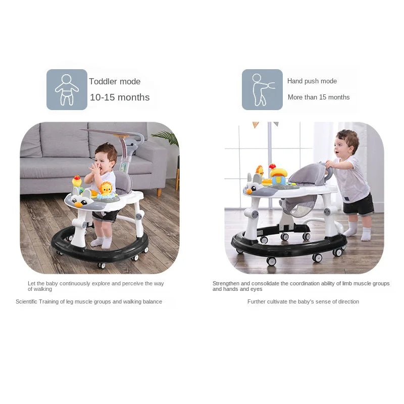 LazyChild Foldable Baby Walkers With Universal Wheel Multifunction Anti-Roll Anti O-Leg Walker Handcart Learning Start Walker