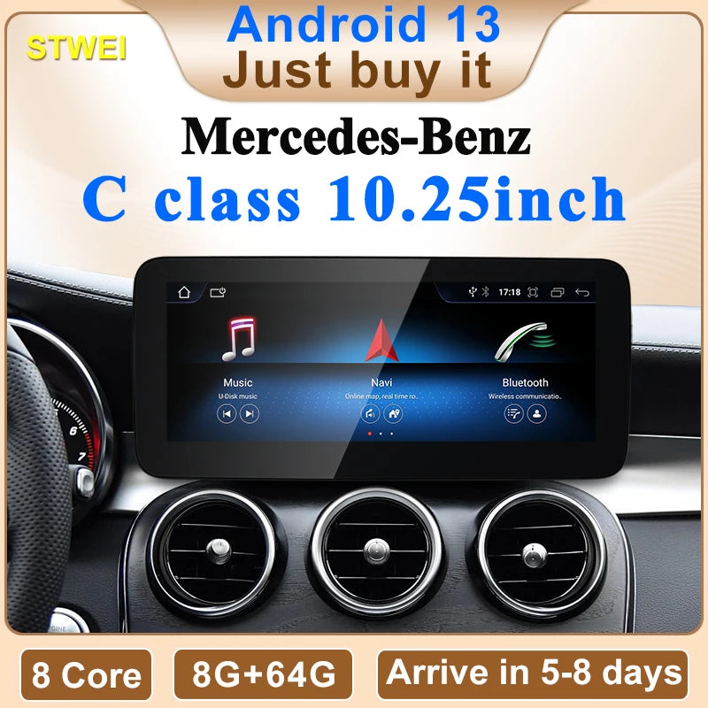 12.3" 8Core Android13 For Mercedes Benz C class W205 S205 Automobile Intelligence System Car Multimedia Screen GPS Navigation