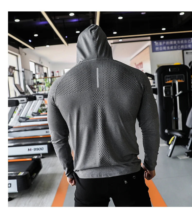 Mens Fitness Tracksuit Running Sport Hoodie Gym Joggers Hooded Outdoor Workout Athletic Clothing Muscle Training Sweatshirt Tops