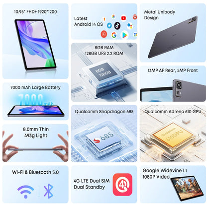 CHUWI AuPad 10.95-inch Snapdragon 685 Octa-core Tablet 1200*1920 FHD Display 8GB DDR4 128GB ROM 4G LTE GPS Android 14 Tablets PC