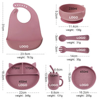 7Pcs/set Baby Silicone Plate Spoon Set Baby Feeding Silicone Bowl Baby Dishes BPA Free Silicone Portable Tableware for Children