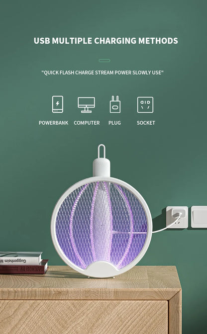 Clearance_Foldable Electric Mosquito Killer Fly Swatter Trap USB Rechargeable Mosquito Racket Insect Killer with UV Light Bug Za