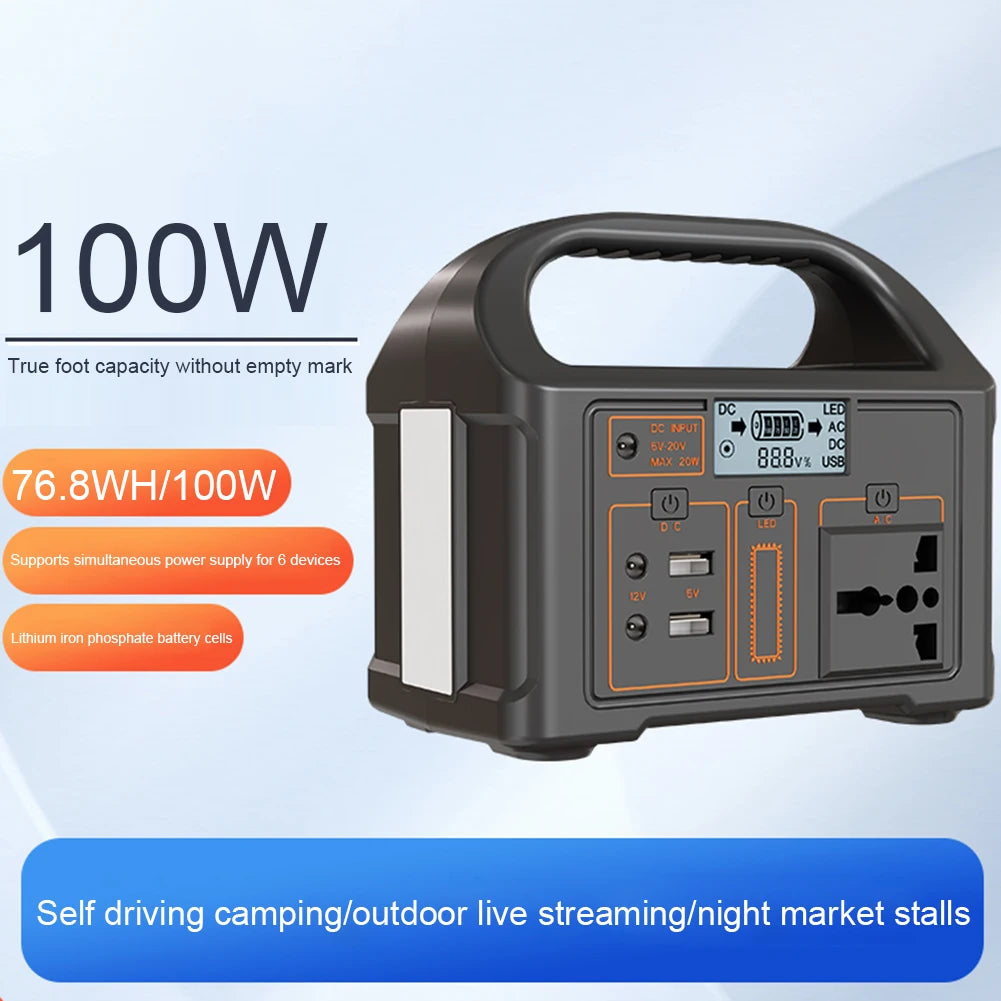 100W Portable Solar Power Station 24000mAh Outdoor Camping Power Bank LED Display Portable Outdoor Generator for Camping Fishing