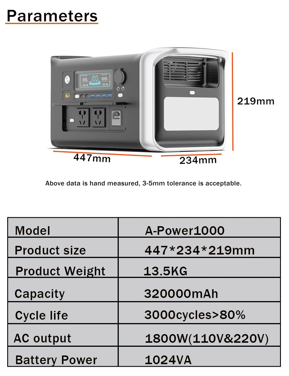 Portable Power Station Home Emergency 1800W 1024Wh Power Bank AC 220V LiFePo4 Battery Fast Charge Fast Shipping