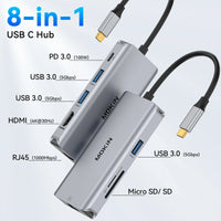 MOKiN USB C HUB to 4K HDMI Hub Adapter Docking Station USB 3.0 RJ45 SD/Micro SD PD3.0 for MacBook Pro/Air Laptop Accessories