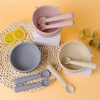 7Pcs/set Baby Silicone Plate Spoon Set Baby Feeding Silicone Bowl Baby Dishes BPA Free Silicone Portable Tableware for Children