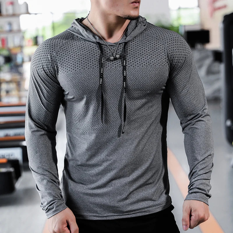 Mens Fitness Tracksuit Running Sport Hoodie Gym Joggers Hooded Outdoor Workout Athletic Clothing Muscle Training Sweatshirt Tops