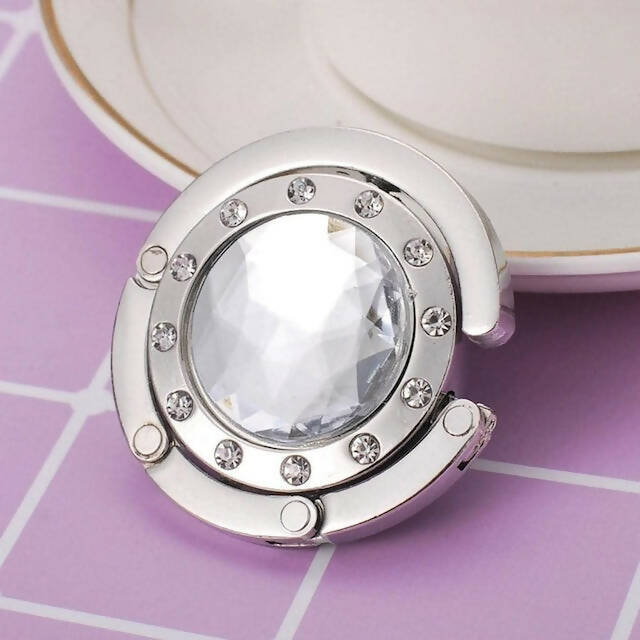 Crystal Bag Holder, Portable Bag Desk Hanging Clip, Foldable Bag Holder for Bags, Crystal Accessories Holder, Practical Metal Organizer Hook