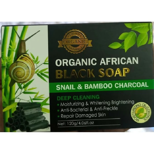 Organic African Black Soap With Snail & Bamboo Charcoal1