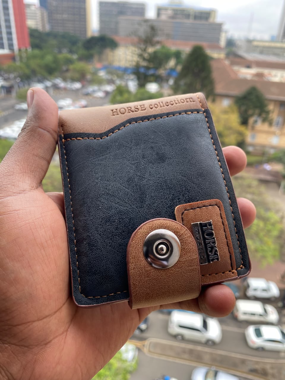 Horse collection Men's Leather Wallet Magnetic Button Pocket Case