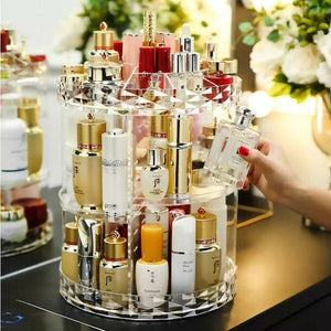 Acrylic Rotating Makeup Organizer, Clear Makeup Organizer 360-Degree Rotating, Adjustable Cosmetic Storage Display Case(28cm * 28cm * 35cm)