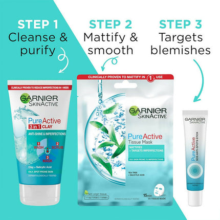 Garnier Pure Active Cleanser 3 in 1 Wash, Scrub, Mask -150 ml