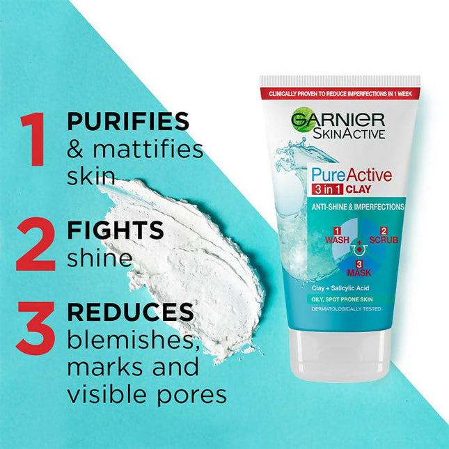 Garnier Pure Active Cleanser 3 in 1 Wash, Scrub, Mask -150 ml