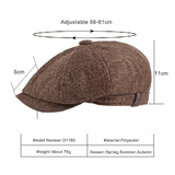 Men's Retro Octagonal Newsboy Cap British Painter Herringbone Flat Hip-Hop Beret