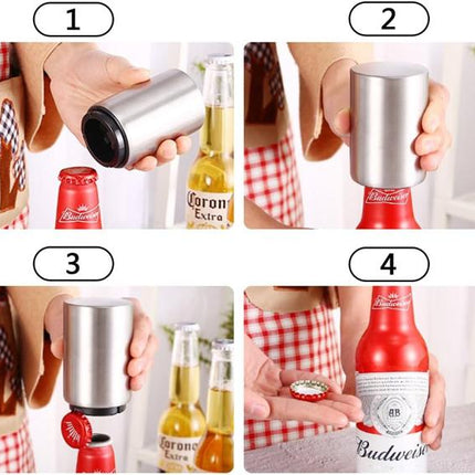 Automatic Beer Bottle Opener, Magnetic Stainless Steel Push Down Bottle Popper, Wine Beer Soda Cap Opener, Kitchen Accessories