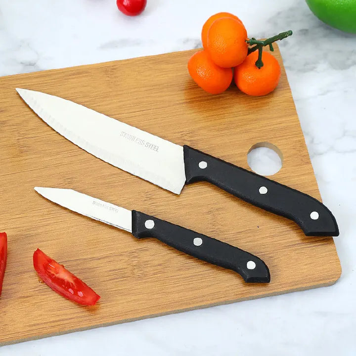 6-Piece Stainless Steel Kitchen Knife Set with Bamboo Cutting Board Sharpener