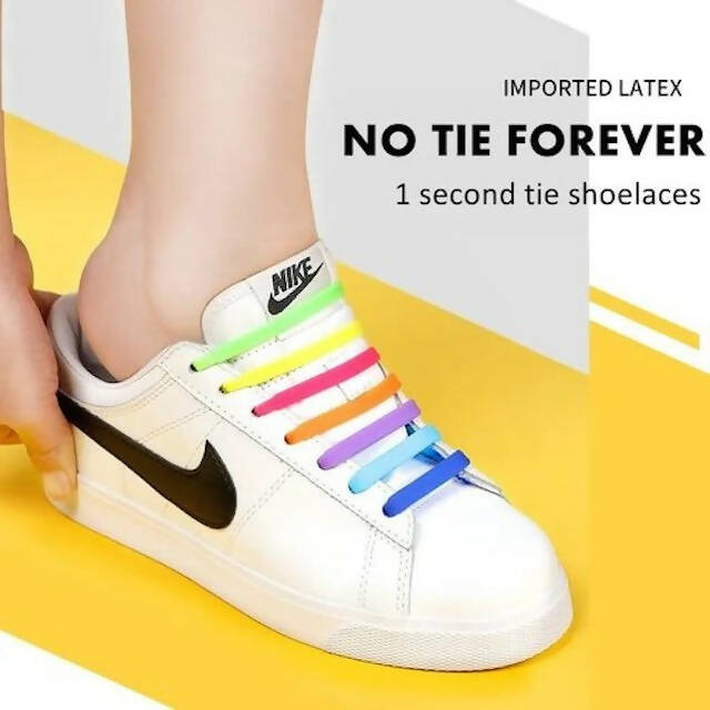 Silicone Shoelaces Set of 12pcs, Tieless Stretchy Flat Elastic Silicone Shoe Laces, Easy Lacing for Athletic, Sneakers, Board & Casual Shoes
