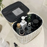 Korean Plaid Large Capacity Portable Makeup Bag Travel Toiletry Organizer