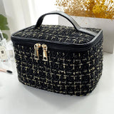 Korean Plaid Large Capacity Portable Makeup Bag Travel Toiletry Organizer
