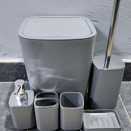 6Pcs Bathroom Accessories Set, Bath Ensemble Soap Dish, Trash Can, Toilet Brush with Holder, Tumbler Cup, Toothbrush Holder