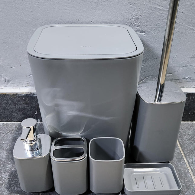 6Pcs Bathroom Accessories Set, Bath Ensemble Soap Dish, Trash Can, Toilet Brush with Holder, Tumbler Cup, Toothbrush Holder