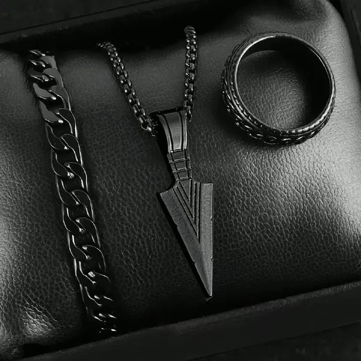 4-Piece Men's Quartz Watch Gift Set with Steel Accessories