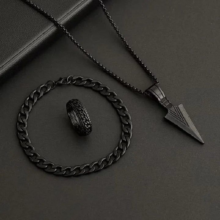 4-Piece Men's Quartz Watch Gift Set with Steel Accessories
