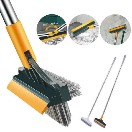 3 in 1 Floor V-shaped  Scrubinbg Brush with Stiff Bristles & a Scrapper