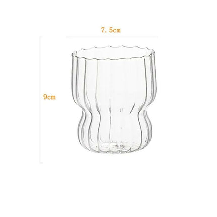 Glass Cup Cute Stripes Fat Cup Cream Cup Milk Coffee Breakfast Juice Mug High Temperature Resistant Glass Water Cup 300ml