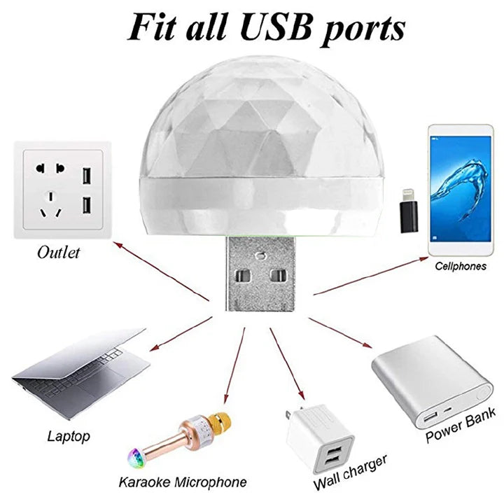 Mini USB Sound Activated Disco Ball LED Multi-Color Party Light