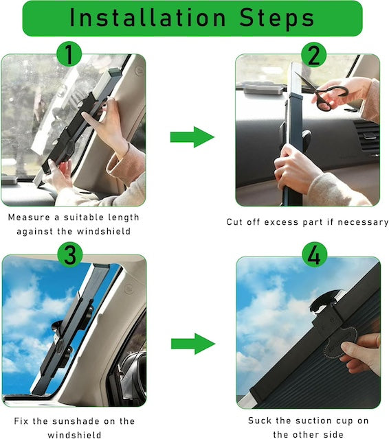 Car Retractable Windshield Sun Shade, Folding Large Sun Visor Protector with Suckers, Auto Front Window Sunshade, Sunscreen Blocks
