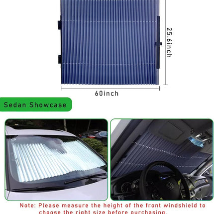 Car Retractable Windshield Sun Shade, Folding Large Sun Visor Protector with Suckers, Auto Front Window Sunshade, Sunscreen Blocks