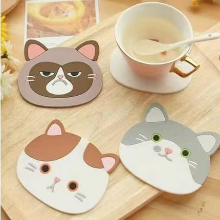 Cat Silicon Coaster, Decorative Cat Coasters, Cute Cartoon Cats Drink Coasters, Table Coasters for Wine, Glass, Tea, Drinks