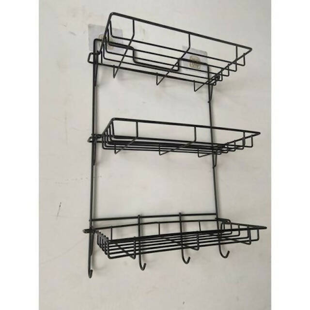 Metallic Hanging Bathroom Organizer, No Drilling, Shower Shelf for Hanging, Stainless Steel Shower Basket, Shower Rail with 3-Tier Basket, Foldable and Removable