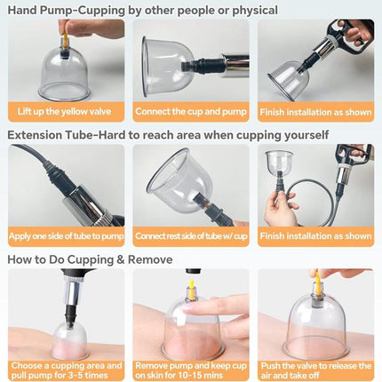 Vacuum Cupping Set, Magnet Therapy Glasses Pump Pull Out Apparatus Chinese Massage Hand Foot Body Back Relax Massagers Curve Suction Cups Household kit - 12 Pieces