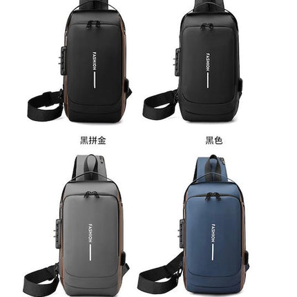 Cross Body Shoulder Bag, Anti-Theft Shoulder Backpack, Fashion Leather Chest Bag, Men's Motorcycle Bag, USB Charging Backpack