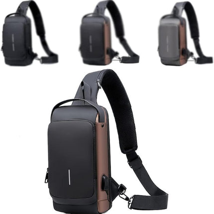Cross Body Shoulder Bag, Anti-Theft Shoulder Backpack, Fashion Leather Chest Bag, Men's Motorcycle Bag, USB Charging Backpack