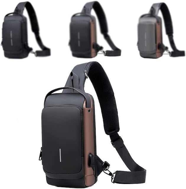 Cross Body Shoulder Bag, Anti-Theft Shoulder Backpack, Fashion Leather Chest Bag, Men's Motorcycle Bag, USB Charging Backpack