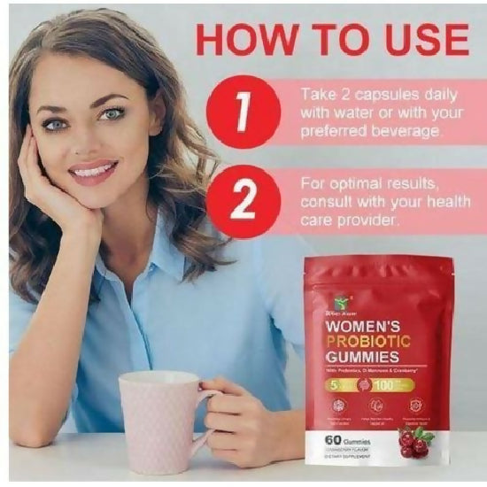 Wins Town Women's Probiotic Gummies, Cranberry Flavor: Dual-Effect Protection for Women's Health( 60 vegan sachets)
