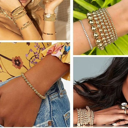 Gold Faux Pearl Bracelet 5-Row Stretch
