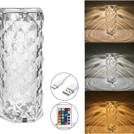 Diamond Table Lamp, Crystal Lamp Romantic LED Rose Diamond Table Lamp, 16 Color Changing RGB Night Light Remote & Touch Control Rechargeable Lamp