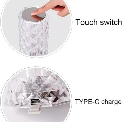 Diamond Table Lamp, Crystal Lamp Romantic LED Rose Diamond Table Lamp, 16 Color Changing RGB Night Light Remote & Touch Control Rechargeable Lamp