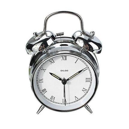 Digoo DG-TBK 4 Inches Twin Bell Desk Clock Series Retro Metal Style, Retro Metal Twin Bell Alarm Clock Quartz Movement Night Light
