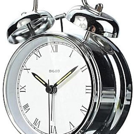 Digoo DG-TBK 4 Inches Twin Bell Desk Clock Series Retro Metal Style, Retro Metal Twin Bell Alarm Clock Quartz Movement Night Light