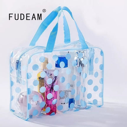 FUDEAM Dot Women Storage Makeup Bag, Portable Toiletries Organize Waterproof PVC Cosmetic Bag, Foldable Travel Toiletry Bag