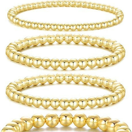 Gold Faux Pearl Bracelet 5-Row Stretch