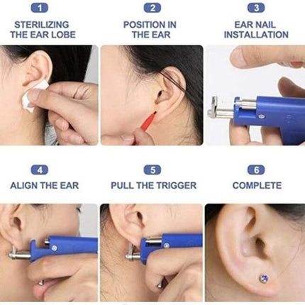 Bergeon Pro Ear Piercing Gun With 2Pcs Studs Kit Tool Set, Free Caflon England 24 Karat 2Pcs Studs Earrings Kit Tool Set
