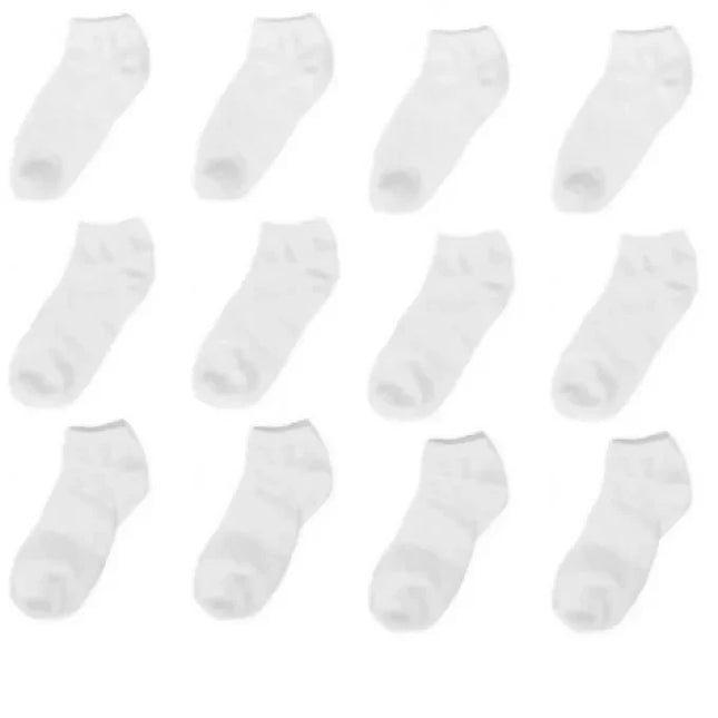 12 Pairs White Ankle Socks Low Cut Size 6-8